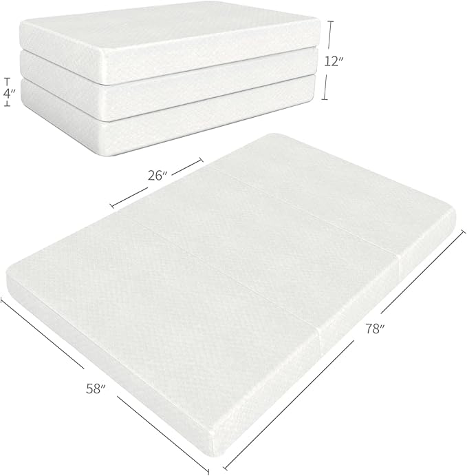Moonsea Tri Folding Mattress Topper, Memory Foam Tri-fold Mattress with Ultra Soft Waterproof Washable Cover, Queen Size (78"x58"x4")