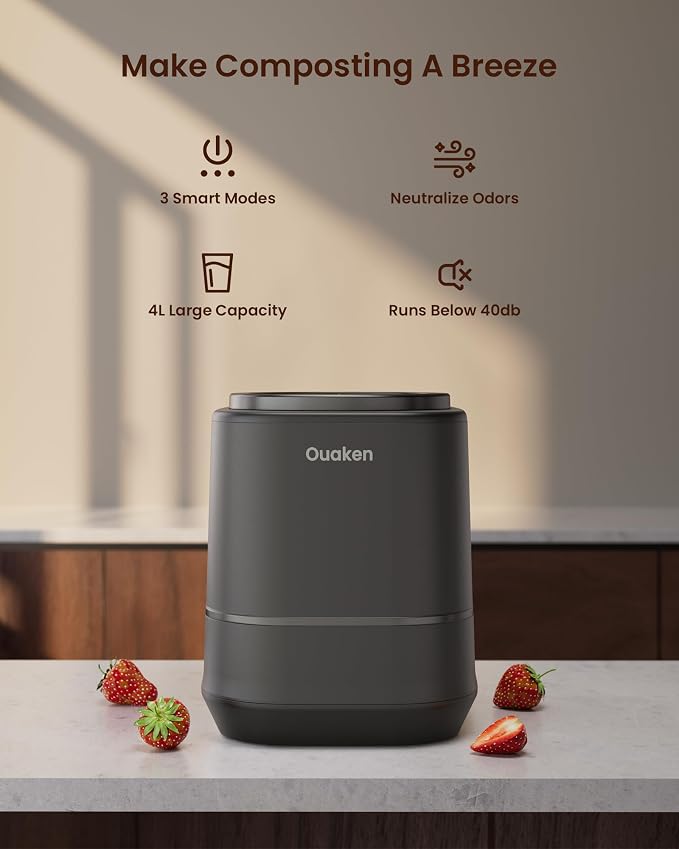 4L Electric Composter for Kitchen, Smart Countertop Compost Bin, Odorless | Low Noise | Auto-Cleaning | Turn Food Waste into Fertilizer, Indoor Food Waste Compost Machine, Black - Image 2