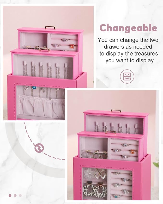 Homde Mothers Day Gifts Jewelry Organizer Girls Women Jewelry Box for Necklaces Rings Earrings Gift Bracelets Storage Case(Pink + Gold) - Image 2