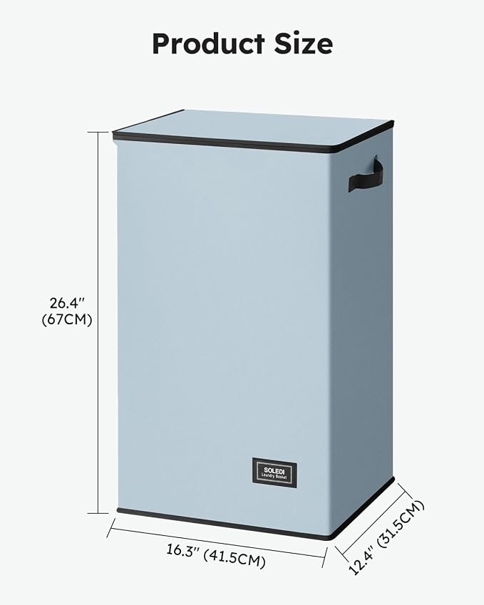 SOLEDI Laundry Hamper with Lid 90L Large & Tall Collapsible Laundry Basket, Clothes Hamper with Bag Removable Easy to Carry, Dirty Hampers for Bedroom, Bathroom, Dorm, College, Blue Grey - Image 9