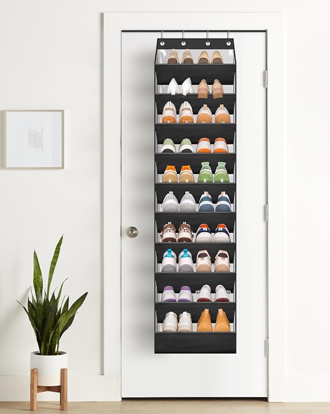 AOODA 10 Tier Clear Over the Door Shoe Organizer Storage, Deep Pockets Large Hanging Shoe Rack for Closet Door, Fit 20 Pairs Shoe Holder Hanger for Sneakers, Boots (Black) - Image 5