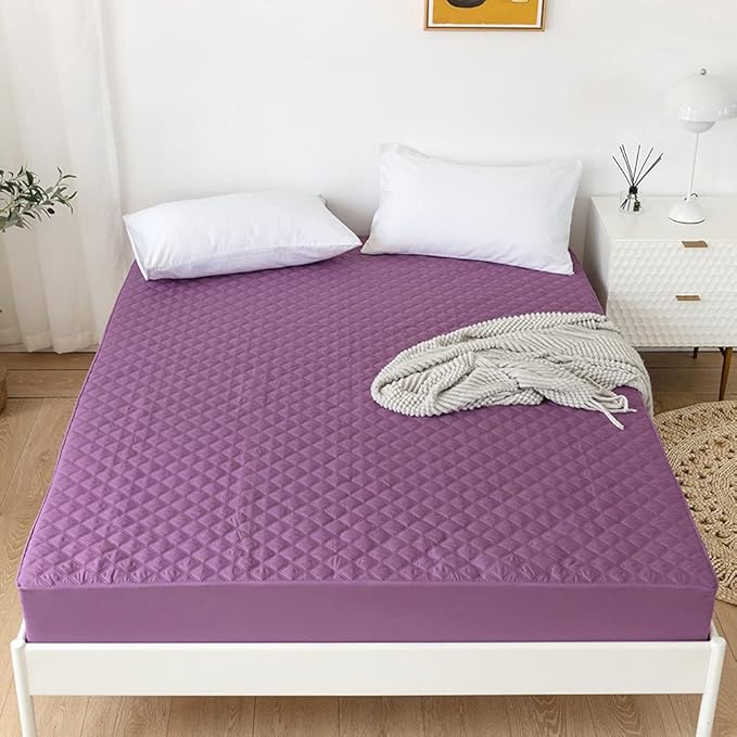 vctops Quilted Fitted Sheet Waterproof Mattress Protector Pad Ultra Soft Elastic Fitted Deep Pocket Bed Cover (Purple, Twin)
