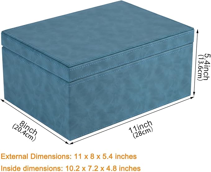 HofferRuffer Faux Leather Decorative Box, Large Wooden Structure Keepsake Box Accessory Organizer Jewelry Organizer with Hinged Lid, Storage Container for Home or Office (Blue) - Image 2