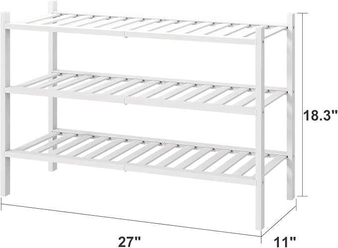 viewcare White Shoe Rack, 3-Tier Bamboo Wood Shoe Rack for Closet, Entryway & Hallway, and Stackable Shoe Shelf Storage Organizer for Indoor and Outdoor - Image 3
