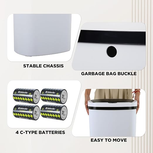 BestOffice | 13 Gallon Plastic Trash Can with Lid | White | Automatic Touchless Garbage Can | Odor Control | Modern Oval Design | Easy to Clean | Fits Any Kitchen, Bathroom, Office or Home - Image 4