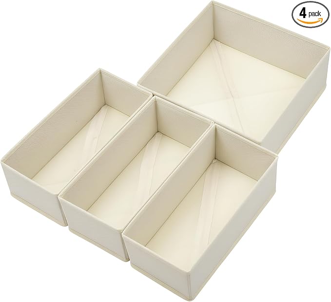 Bructhun Drawer Organizer Set of 4 Beige - Fabric Storage Bins for Clothes, Underwear, Socks & Bras - 11" Dresser Dividers for Bedroom Closet by Bructhun