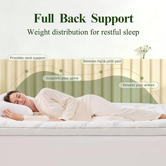 Memory Foam Mattress Topper - Viscose Made from Bamboo Pillow Top Thick Twin XL Size Mattress Pad for Back Pain, Ultra Soft & Cooling for Hot Sleepers, 6-18'' Deep Pocket, White