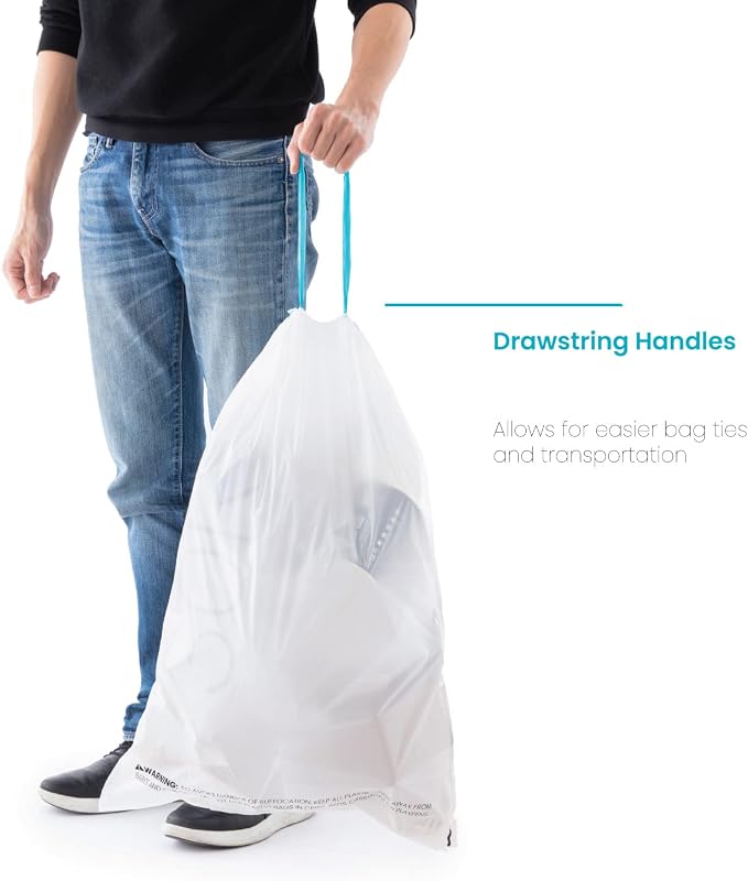 Home Zone Living 2-Pack 8 Gallon Kitchen Trash Bags with Drawstring Handles, Heavy Duty Custom Fit Design for 30 Liter Dual Recycling Liners, Code 30R, 60 Count - Image 6