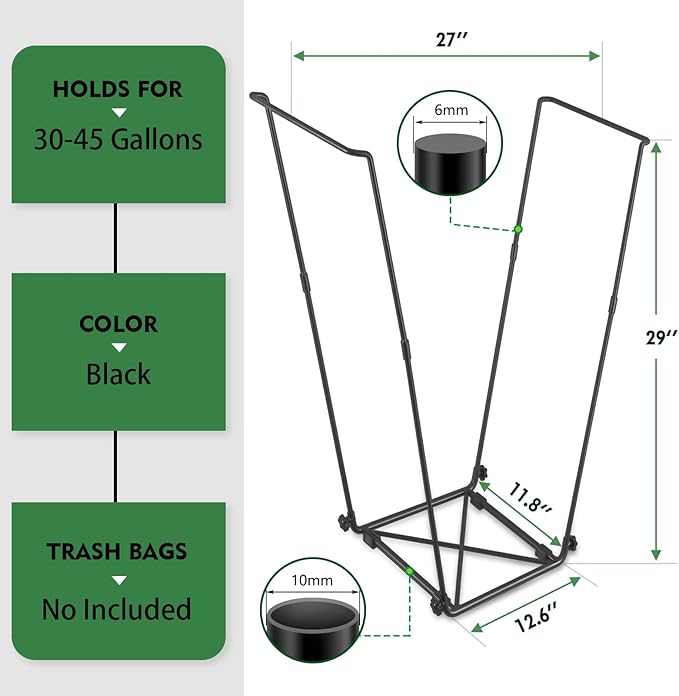 FEED GARDEN Trash Bag Holder, Outdoor Metal Leaf Bag Holder Stand, Garbage Bag Frame Holder for 30-45 Gallon Bags for Leaves, Camping, Yard Weeding, Lawn Party - Image 3