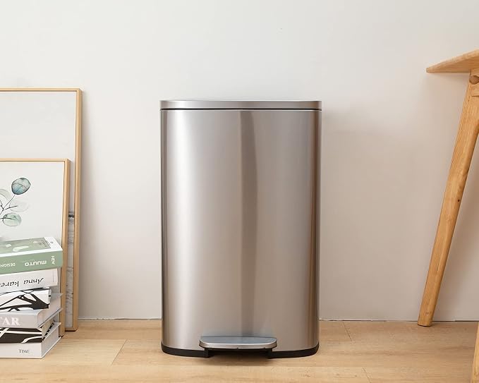 13 Gallon/50 L Garbage Can Kitchen Trash Can with Lid for Office Bedroom Bathroom Step Trash Bin Fingerprint-Proof Brushed Stainless Steel 13 Gallon / 50 Liter - Image 7