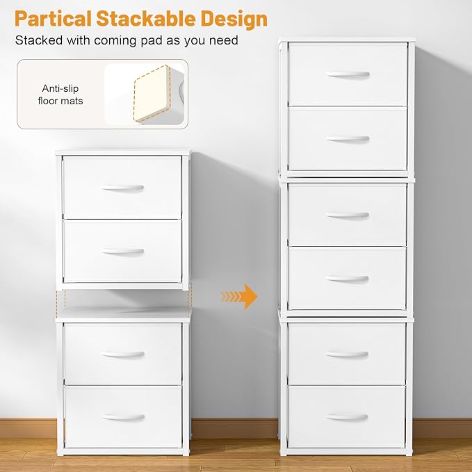 DAOUTIME Stackable Storage Drawers, White Closet Organizer with Wooden Top & Metal Frame, Closet Storage Drawers for Clothes, Freestanding or Stackable Dresser for Bedroom, Living Room, Under Bed - Image 4