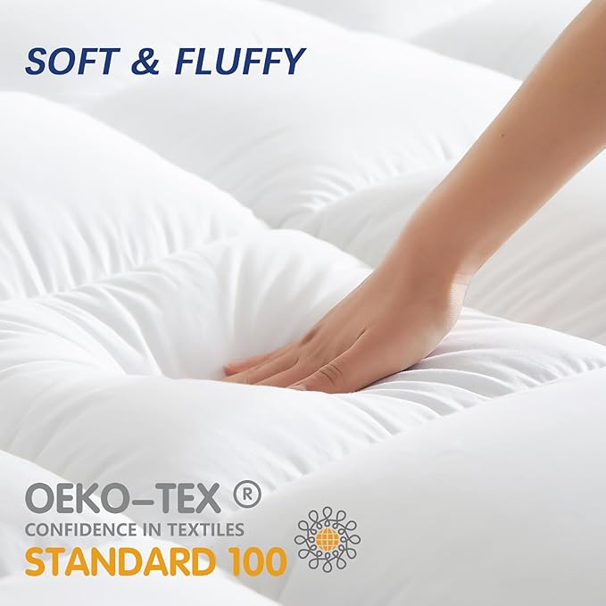 CYMULA King Mattress Topper Waterproof, Pillow Top Mattress Topper for King Size Bed, Thick Mattress Pad with Elasticated Deep Pockets, Soft Firm Plush Down Alternative Fill Mattress Protector