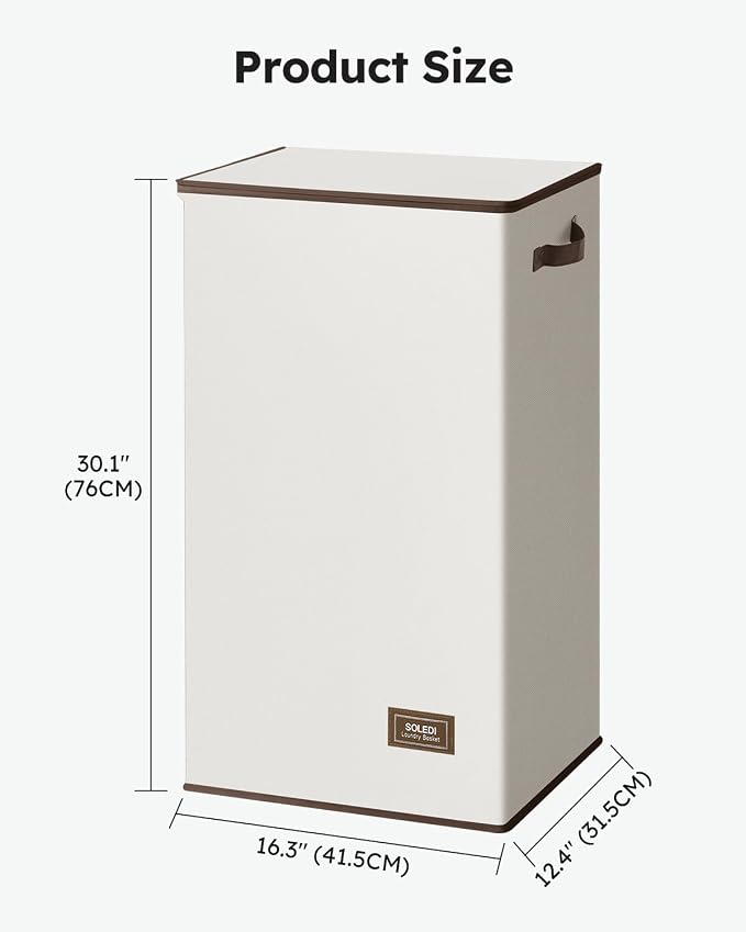 SOLEDI Clothes Hamper with Lid - 100L XL - Large Laundry Basket with Removable Bag, Collapsible Laundry Baskets, Convenient Storage - Hampers for Laundry for Bedroom, Bathroom, Closet, Dorm, Off-White - Image 3