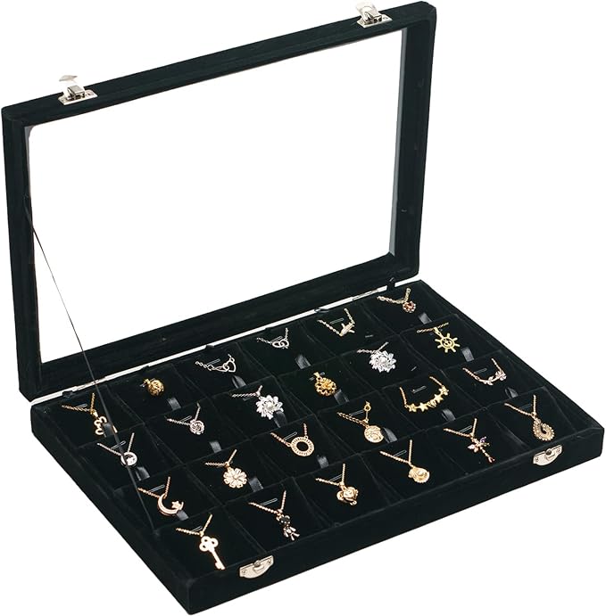 Jewelry Box Necklace Organizer Tray (Black) Necklace Display Case for Storage Jewelry Necklaces Display Stand 24 Slot Pendant Holder for Women by XHMQYCMakesAllBetter%E2%80%94LetGo