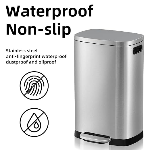 KdbK 13 Gallon Trash Can with Lid, 50L Fingerprint Proof Stainless Steel Kitchen Trash Can with Removable Inner Bucket and Lid Soft Close, Pedal Rubbish Bin for Home Office - Image 5