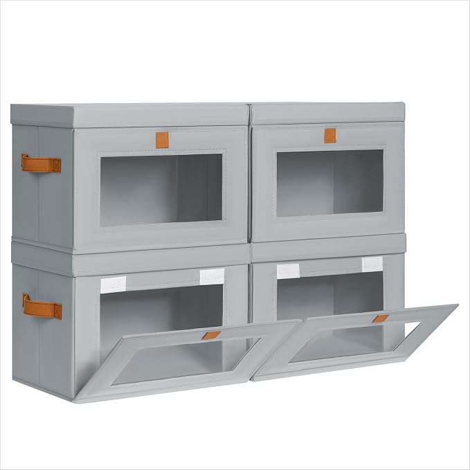 Homsorout Small Fabric Storage bins - Collapsible Storage Bins with Open Window, 4 Pack Closet Baskets for Shelves, Stackable Decorative Boxes for Home, Dorm, Grey, 13.7"x 9.8" x 9.8" by Homsorout