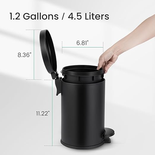 Cesun 1.2 Gallons Small Black Trash Can, Bathroom Garbage Can with Lid and Foot Pedal, Mini Round Wastebasket for Bathroom, Bedroom, Office, 4.5 Liters / 1.2 Gallons, Matte Black - Image 6