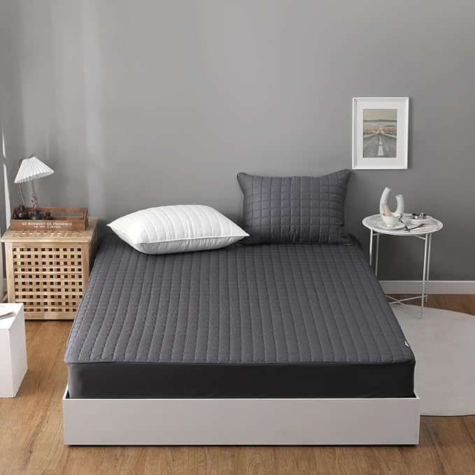 Quilted 100% Cotton Mattress Cover – 6 Colors, Machine Washable, Breathable & Stretchy, Fits up to 16-Inch Deep, Twin/Full/Queen/King (Charcoal, Twin)