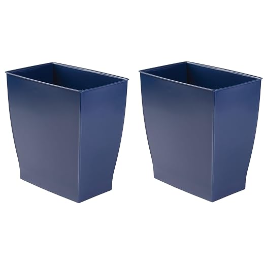iDesign Small Plastic Bathroom Trash Can, Slim Rectangle Garbage Bin for Bedroom, Office, Dorm, 2-Pack, Navy Blue by iDesign