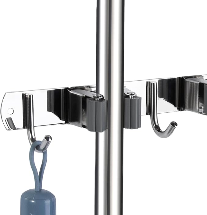 voze 2 Racks and 3 Hooks Mop and Broom Holder Wall Mount, Self Adhesive Heavy Duty Broom Organizer Storage Tool Racks for Kitchen Garden Laundry Garage - Image 5