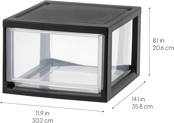 IRIS USA 14.5 Qt. Plastic Drawer Storage Organizer Stacking Drawers, 3-Pack, Stackable Unit with Sliding Drawer for Clothes Bedroom Kitchen Under Sink Pantry Craft Room Bathroom Dorm Office, Black - Image 3