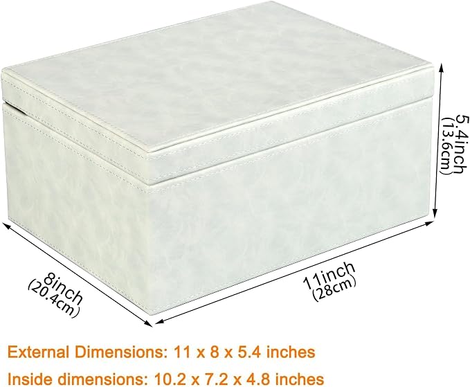 HofferRuffer Faux Leather Decorative Box, Large Wooden Structure Keepsake Box Accessory Organizer Jewelry Organizer with Hinged Lid, Storage Container for Home or Office (Cream White) - Image 2
