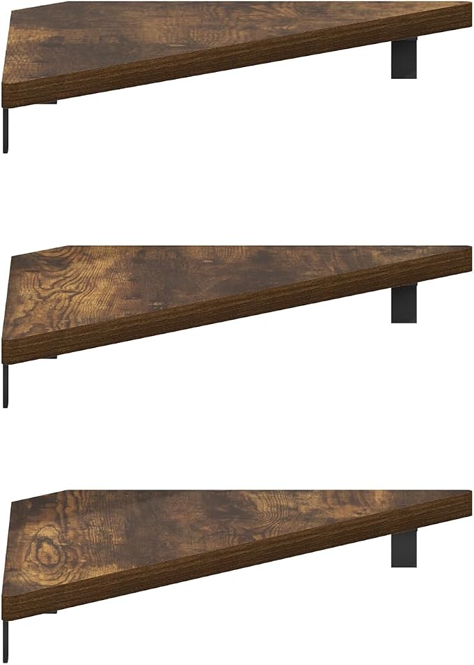 Furinno Rossi Triangle Floating Shelves for Wall, Set of 3 Geometric Corner Shelf, Wall Mounted Shelves for Bathroom, Home Office, Living Room, Amber Pine - Image 6