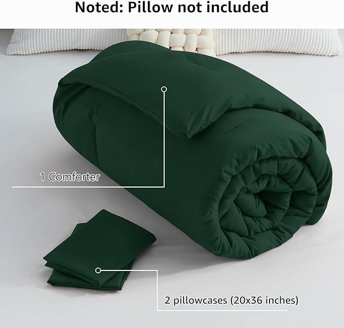 CozyLux King Size Comforter Set Emerald Green, 3 Pieces Solid Comforters King Size Breathable Bedding Sets, Luxury Soft Lightweight Bed Set with Down Alternative Comforter and 2 Pillowcases All Season