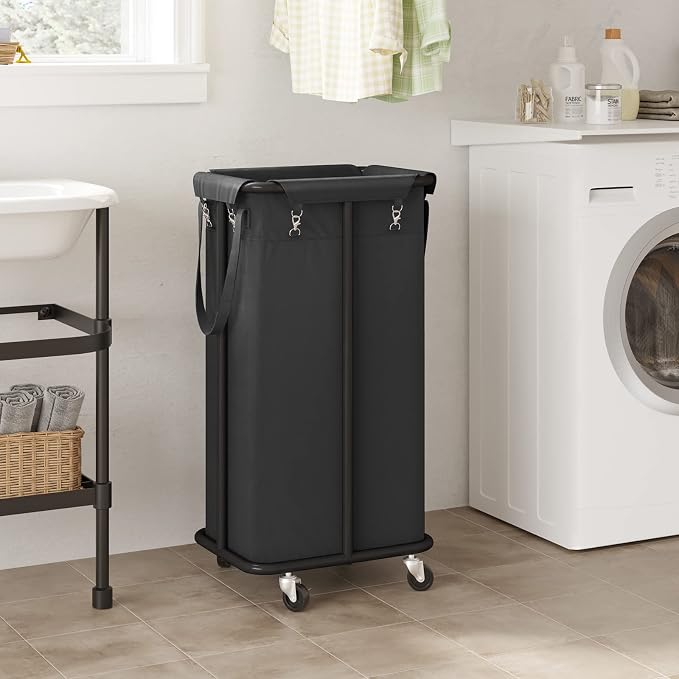 WOWLIVE 100L Rolling Laundry Hamper with Wheels Large Laundry Basket Organizer Laundry Cart with Steel Frame and Removable Bag Foldable Tall Dirty Clothes Hamper Dorm Room Storage for Bedroom (Black) - Image 2
