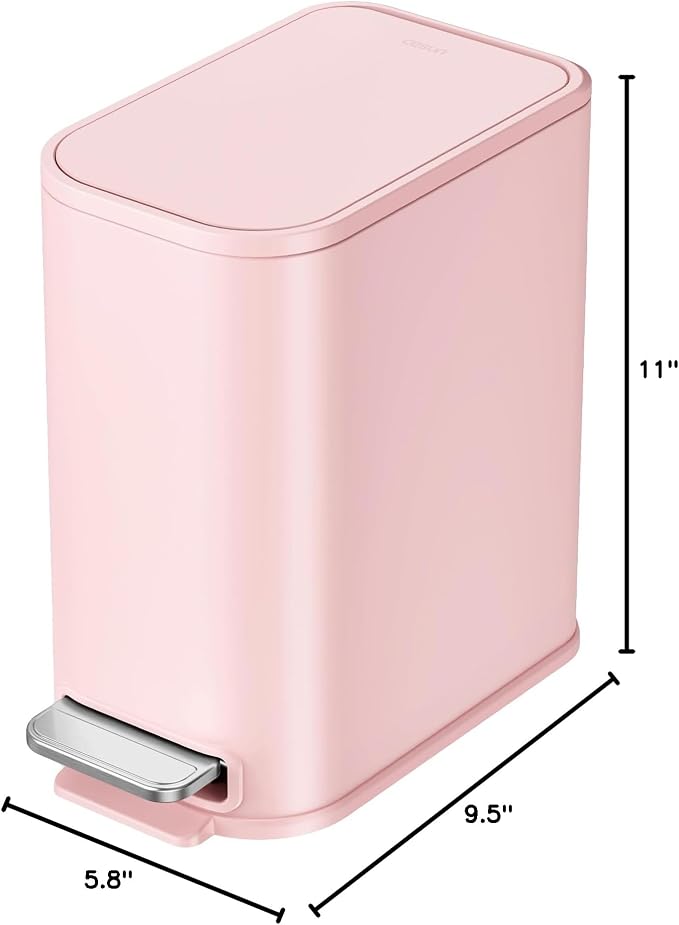 Cesun Small Bathroom Trash Can with Lid Soft Close, Step Pedal, 5 Liter / 1.3 Gallon Stainless Steel Garbage Can with Removable Inner Bucket, Waste Basket for Bathroom, Bedroom (Pink) - Image 9