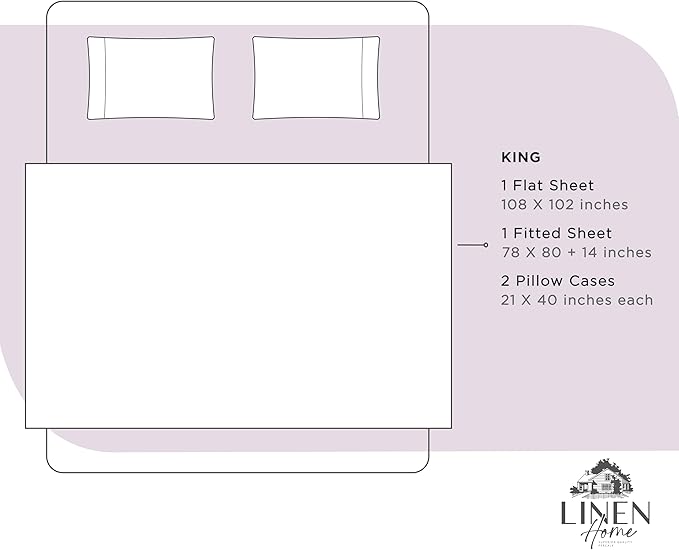 Linen Home 100% Cotton Percale Sheets King Size - Crisp Cool Breathable, 16 Inch Deep Pocket, Soft Durable 4-Piece King Bed Sheet Set 1 Flat, 1 Fitted, 2 Pillowcases, Iris Lilac