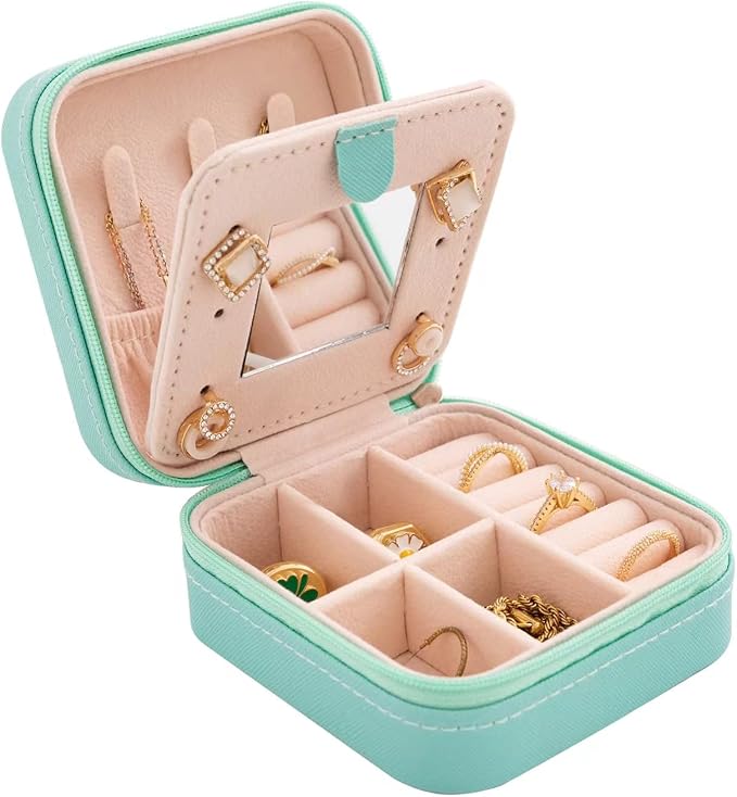 KElofoN Travel jewelry case Travel jewelry box Travel Jewelry Organizer Small Jewelry Organizer Box Gift for Girls Women with Mirror(Blue) by KElofoN