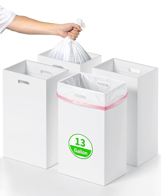 Magicheap Disposable Trash Cans for Party 4 Pack, 13 Gallon Thick Cardboard Garbage Cans with Clip & Handle, Reusable Portable Trash Bin for Parties Events Camping (13.5"L x 10.0"W x 21.7"H), White by Magicheap