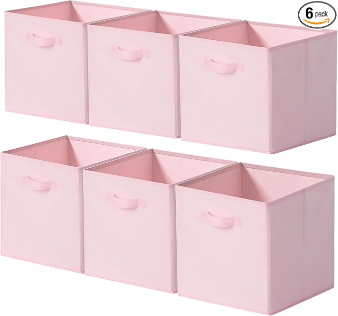 Cupic Cupid 13x13 Storage Cubes, 6 Pack Open Storage Bins with Handles, Storage Cube Organizer for Clothes and Toys, Collapsible Cube Bins for Closet, Shelves, Offices, Pink by CupicCupid