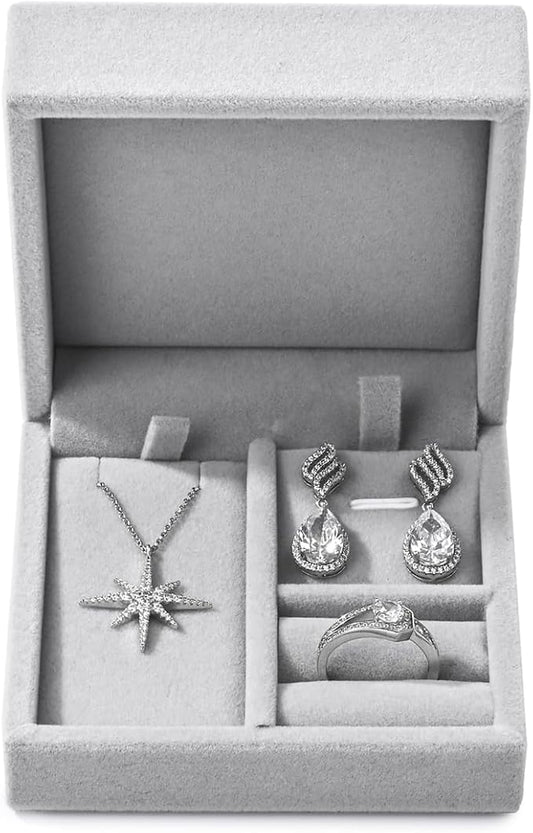 3 in 1 Velvet Jewelry Set Gift Box Earring Gift Box Ring Necklace Boxes Small Jewelry Storage Boxes for Travel Birthday Mother's Day Valentine's Day Gifts (Gray) by Papten