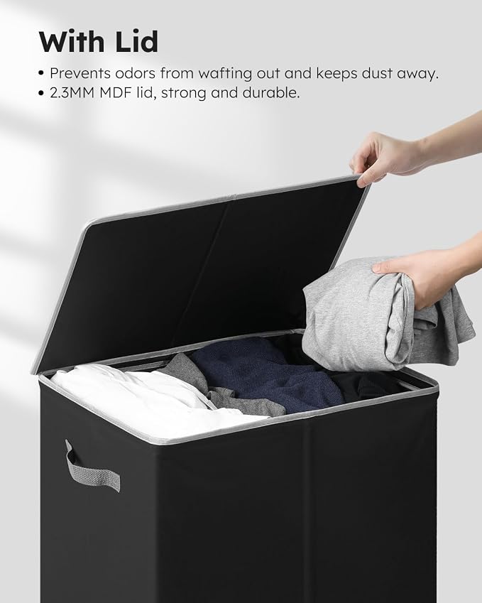 SOLEDI Laundry Hamper with Lid 130L Large & Tall Collapsible Laundry Basket, Clothes Hamper with Bag Removable Easy to Carry, Dirty Hampers for Bedroom, Bathroom, Dorm, College, Black - Image 5