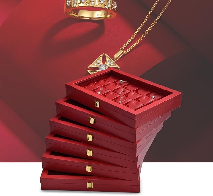 Oirlv Luxury Leather 24 Grid Jewelry Tray with Transparent Lid Earrings Rings Organizer Box Stackable Jewelry Box Drawer Inserts Women Gift - Image 7