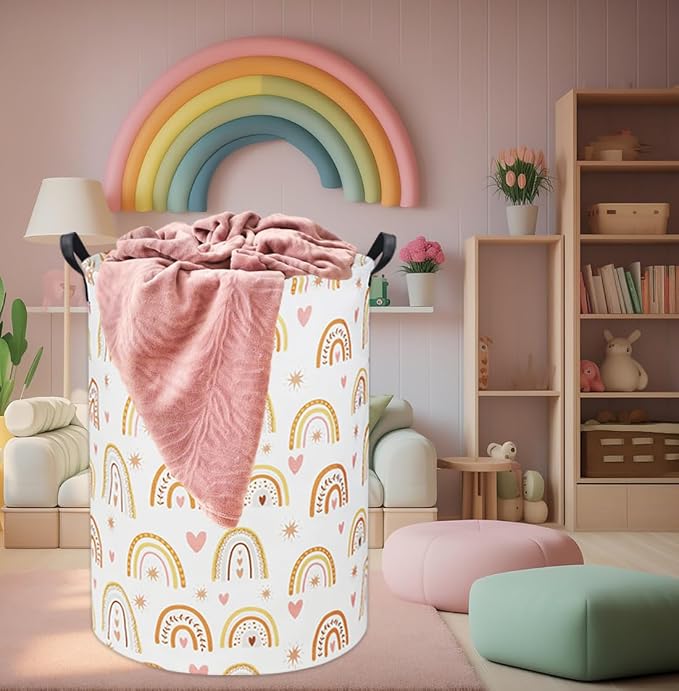 HIYAGON Rainbow Baby Laundry Basket Baby Hamper for Nursery Girl Kids Hamper Cute Kids Toys Storage Bin Organizer Rainbow Room Decor for Home(Star Rainbow) - Image 2