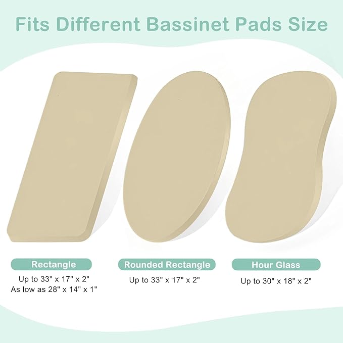 Basumee Muslin Bassinet Sheets for Baby Girl Boy 2 Pack Soft Breathable Baby Bedside Bassinet Fitted Sheets with Bottom Elastic Band Mattress Cover for Rectangle Oval Hourglass Bassinets