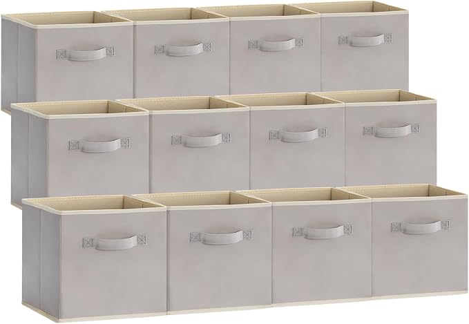 Lifewit Storage Cubes, Foldable Decorative Fabric Storage Baskets for Organizing Home Organizers with Handles for Shelves, Closet, 13 Inch Bins, 36L Light Gray, 12 Packs by Lifewit