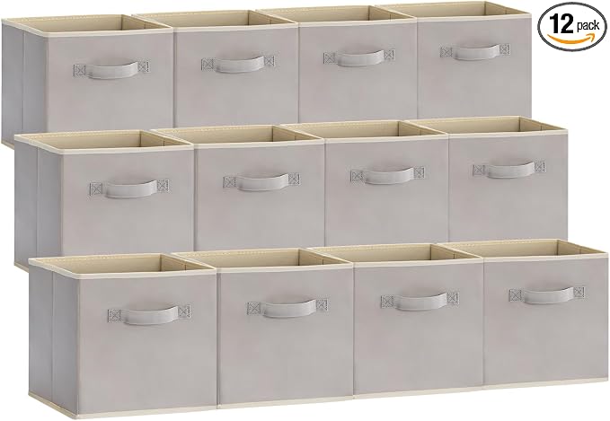 Lifewit Storage Cubes, Foldable Decorative Fabric Storage Baskets for Organizing Home Organizers with Handles for Shelves, Closet, 11 Inch Bins, 18L Light Gray, 12 Packs by Lifewit