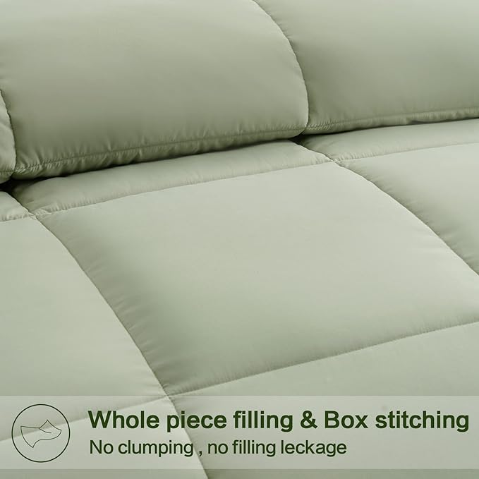 EASELAND Queen Size Down Alternative Comforter - Quilted Duvet Insert for All Seasons, Soft Lightweight with Corner Tabs, Summer Winter Warm Bedding, Sage Green 88×88 Inches