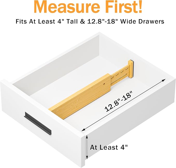 Bamboo Drawer Dividers 4" High, 12.8-18" Adjustable Drawer Organizers for Clothes,Expandable Dresser Separators in Bedroom/Kitchen/Bathroom/Office Organization and Storage,6 Pack - Image 2