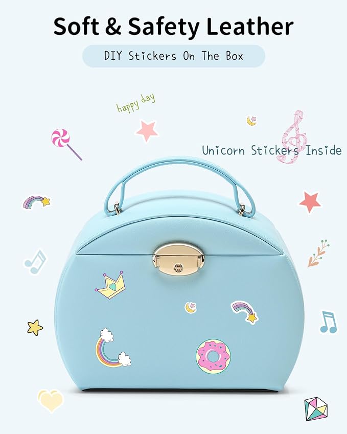 Vlando Kids Musical Jewelry Box for Girls with Drawer, Music Box with Ballerina and Stickers for Birthday Bedroom Decor, Gifts for Girls Kids Christmas Thanksgiving Gifts 2023 - Blue - Image 8