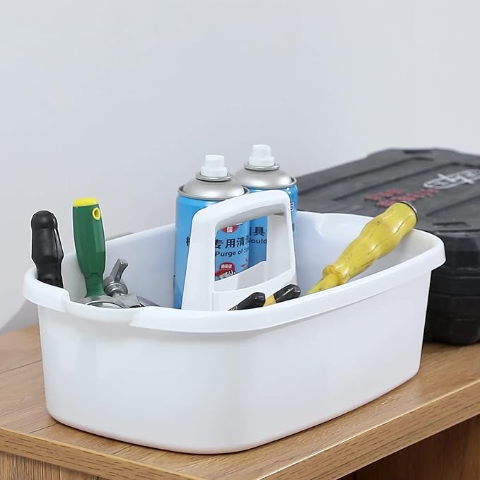 Large Cleaning Supplies Caddy Portable Shower Basket Supply Organizer with Handle Plastic Bucket Tool Storage for Bathroom, Bedroom, Kitchen, College Dorm, Garden, White 2 Pack - Image 2