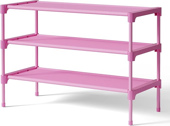 Kitsure Shoe Rack - Non-Woven Shoe Rack Shelf, Shoe Organizer for Closet, Entryway, Garage & Corridor, Stackable Shoe Shelves, 27.5" Wide - 3 Tier, Pink by Kitsure