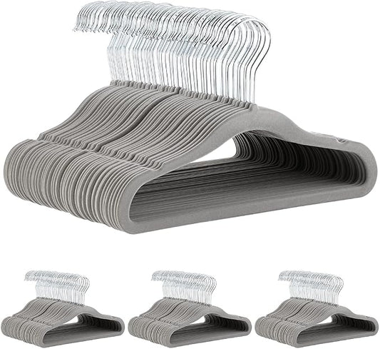 Amazon Basics Kids Velvet, Non-Slip Clothes Hangers for Infant and Toddler, 11.6 inches (for Baby Clothes), Gray (Pack of 4) by AmazonBasics