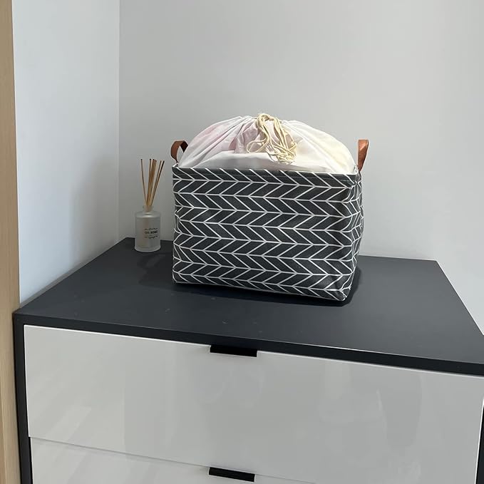 CLOCOR Rectangular Storage Basket,Collapsible Cute Pattern Storage Bin,Waterproof Coating Storage Box with Handles for Home Organization,Shelf Basket (3 Pack Grey Arrow) - Image 5