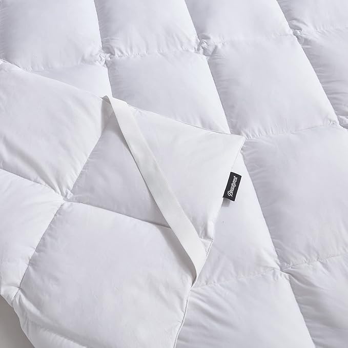 Beautyrest White Feather Down Mattress Pad King Size - 233 Thread Count Tencel/Cotton Blend Featherbed Cover with Elasticized Anchor Bands Mattress Pad