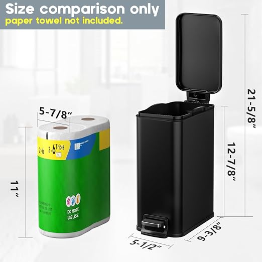 Slim Bathroom Trash Can with Lid Soft Close, 1.6 Gallon Stainless Steel Garbage Can with Removable Inner Bucket, Durable Step Pedal, Small Trash Bins for Toilet, Bedroom, Kitchen, Office - Image 3